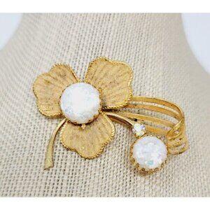 Vintage White Confetti Lucite Sugar coated Floral Brooch